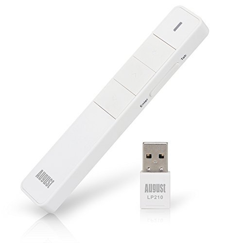 August LP210 - Mando para Presentaciones y Puntero Láser para Diapositivas Powerpoint - Mando Inalámbrico con Air Mouse y Batería Interna Recargable - Compatible con MAC y Windows
