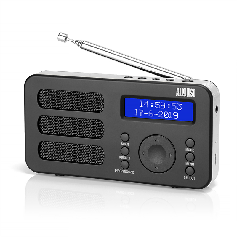 August MB225 Radio Digital portátil - Dab/Dab + / FM - Función RDS, 40 presets, Radio portátil estéreo/Mono, Alarma Dual, batería Recargable, Conector para Auriculares