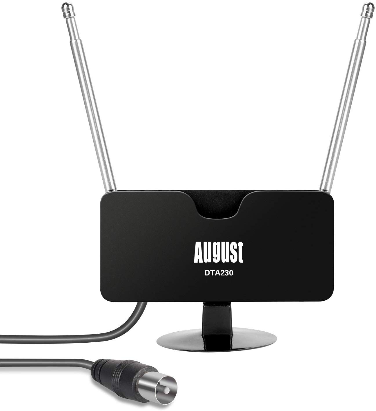 DTA230B August DTA230 – DVB-T/DVB-T2-Antenne - Sehr Starke Tragbare Digitalantenne mit Saugnapfbefestigung für USB DVB-T2 Sticks/DVB-T2 Receiver/TV Geräte mit integriertem DVB-T2 H.265 Tuner