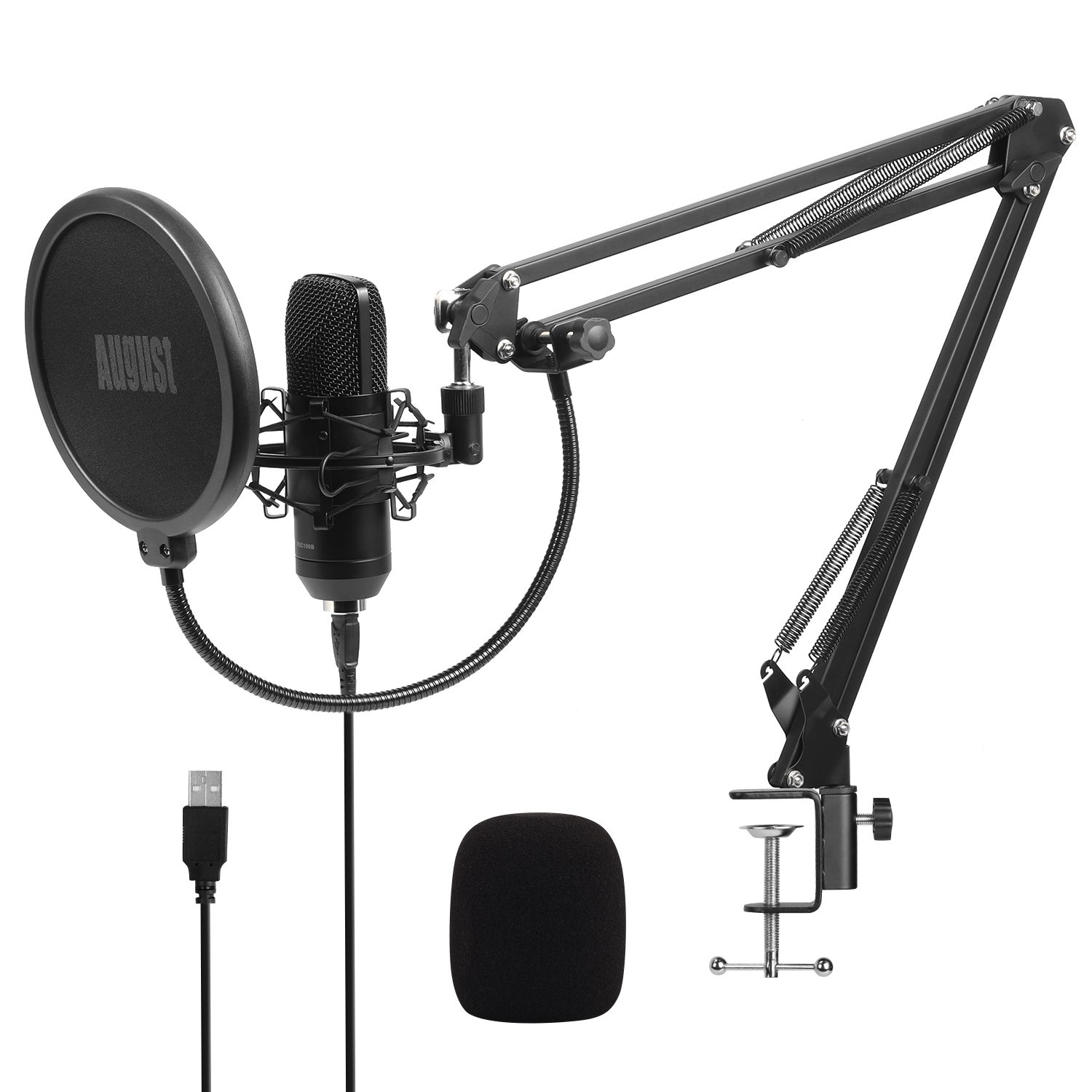 Micrófono de condensador USB con Brazo - Negro
