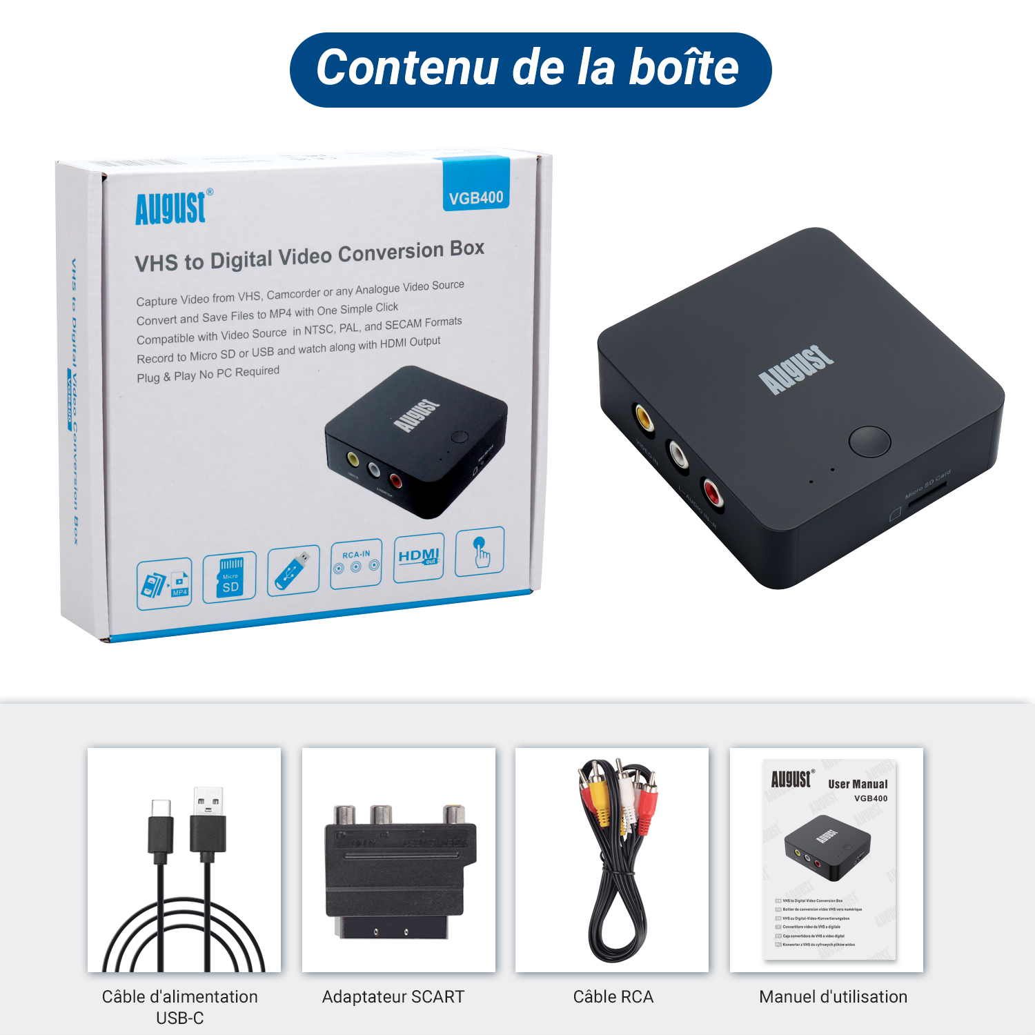 Carte de capture de convertisseur VHS vers USB sans ordinateur nécessaire