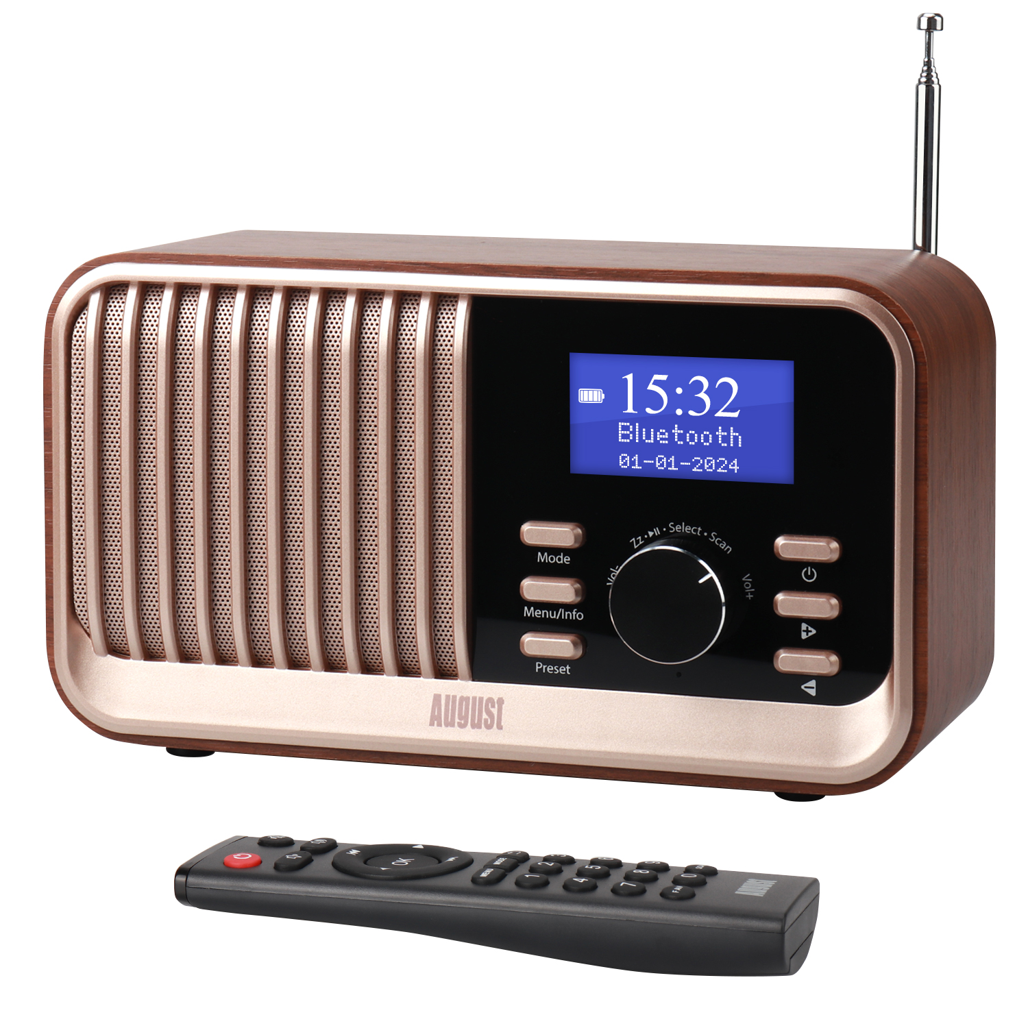 Radio Despertador Digital DAB y FM con Bluetooth y Pantalla LCD | August