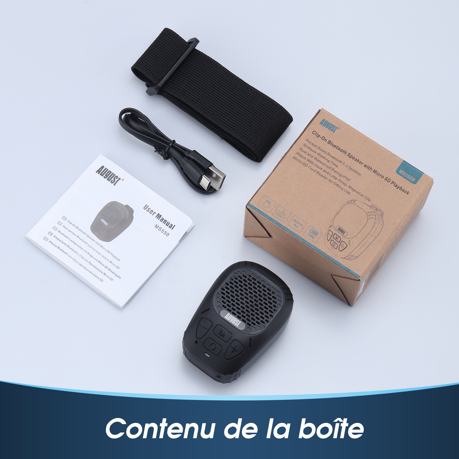 Haut-parleur Bluetooth portable August MS550: Idéal pour le vélo, la randonnée et les activités de plein air